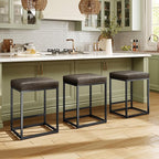 MAISON ARTS Counter Height 24" Bar Stools Set of 4 for Kitchen Counter Backless Modern Barstools Industrial Upholstered Faux Leather Stools Farmhouse Island Chairs, (24 Inch, Grey)