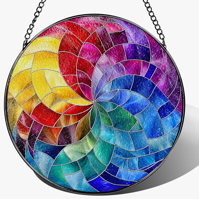 Rainbow Spiral Ornament: Stained Glass Suncatcher, Sun Catchers Indoor Window, Stained Glass Window Hanging, Christmas Ornament, Gifts for Christmas, Mother's Day, Housewarming, Birthday