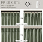Green Linen Curtains 108 Inches Long 2 Panels Set for Living Room Farmhouse Boho Linen Textured Pinch Pleated Memory Shape Light Filtering Ceiling Semi Sheer Window Curtain Hook Rings Sage Green