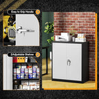 Greenvelly Metal Storage Cabinet,36" Lockable Storage Cabinet with Doors and Adjustable Shelves, Steel File Cabinet with Lock for Garage,Home,School,Pantry(Black Grey)