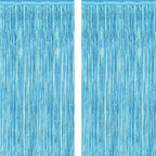 2 Pack Backdrop Curtains, 3.28 Feet x 7.05 Feet Sky Blue Tinsel Backdrop, Metallic Fringe Curtains Foil Tinsel Party Streamer, Winter Backdrop Happy Birthday Party Supplies