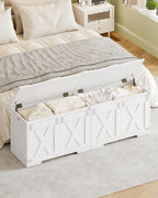 59" Storage Chest, Large Storage Trunk with 2 Hinges, Farmhouse Wooden Box Bench, Lift-Top Organizer Chest, Entryway Trunk for Bedroom, Living Room, White SB15003X