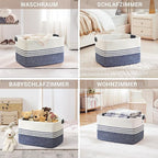 72L Large Laundry Basket with Leather Handles for Living Room Storage, Woven Rope Baskets Bin for Blanket, Kids Toy, Gifts, Wicker Hamper for Bedroom Dirty Clothes, 22"x17"x12" Denim Blue