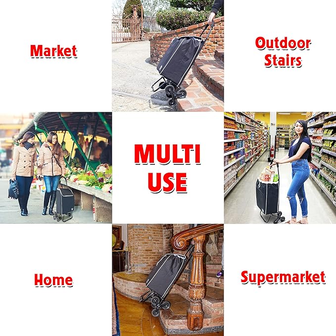 dbest Products Trolley Dolly Sport Stair Climber – Foldable Grocery Cart on Wheels – Multi Use Rolling Cart with Removable Bag, Hand Truck Dolly Function, and Stair Climbing Wheels, Black
