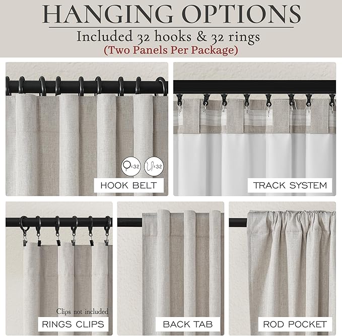 Pleat Linen Blend Room Darkening Extra Long Curtains 120 Inch Length 2 Panels Set for Living Room, Natural Melange Grey for Bedroom Windows Blackout Drapes Heat Blocking for Summer Heat (50"Wx120"L)