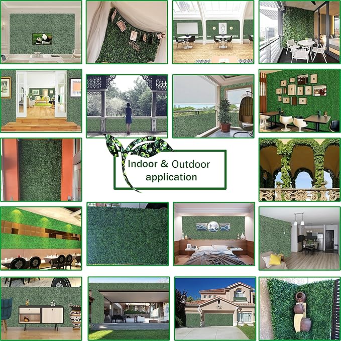 Artificial Grass Wall Backdrop Panels: 10 by 10 in (8 Pcs) UV-Anti Greenery Boxwood Panels for Indoor Outdoor Green Wall Decor & Ivy Fence Covering Privacy