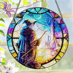 Stained Glass Window Hanging, LAOWEIKI 8'' Witch Suncatcher, Stained Glass Ornament, Suncatchers for Windows Hanging, Window Decor, Outdoor or Indoor, Gifts for Friends