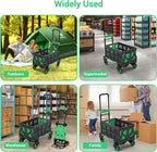 2-in-1 Folding Hand Truck with Folding Basket, Collapsible Hand Truck Dolly with Retractable Handle & 4 Wheels, 330 LB Capacity Portable Dolly Cart for Moving, Shopping, Green
