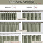 RAIN CITY 108 Inch Linen Curtains 2 Panels,Pinch Pleated Back Tab with Hooks for Track System,Loden Cotton Flax Weave Sheer Extra Long Curtain for Living Room Bedroom,9FT 9 Feet,Sage Green