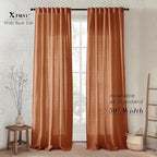 XTMYI Burnt Orange Curtains 2 Panels 84 Inches Long for Bedroom,Boho Back Tab Hooks Pleated Linen Sheer Pumpkin Color Fall Curtains for Living Room