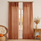 XTMYI Burnt Orange Curtains 2 Panels 84 Inches Long for Bedroom,Boho Back Tab Hooks Pleated Linen Sheer Pumpkin Color Fall Curtains for Living Room