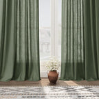 128 Inch Extra Long Curtain for Floor to Ceiling High Window Olive Green Linen Back Tab Curtains for Living Room Filtered and Breathable Semi Sheer Drapes Modern Farmhouse Boho Decor 52x128,2PCS
