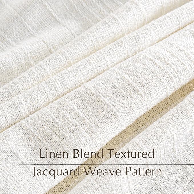 NICETOWN Natural Linen Curtains Jacquard Weave for Living Room, Privacy Light Filtering Boho Drapes for Farmhouse, W52 x L84, 2 Panels