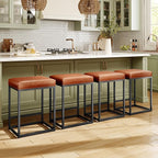 MAISON ARTS Counter Height Bar Stools Set of 3 for Kitchen Counter 24 Inch Backless Modern Barstools Industrial Upholstered Faux Leather Stools Farmhouse Island Chairs, Brown
