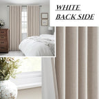 Full Blackout Taupe 102 Inch Long Curtains for Sliding Glass Doors 2 Panels Set, Rustic Country Linen Blend Greyish Flax Heavy Burlap Drapes Pin Hooks&Rings Back Tab Large Window Curtain (50"Wx102"L)