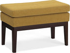 SIMPLIHOME Carlson Small Ottoman Bench - 27 inch Wide Upholstered Woven Fabric Rectangle Ottoman in Marigold, Mid Century Modern Bench for Bedroom, Entryway or Living Room with Padded Seat