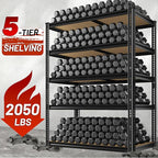 2050LBS Storage Shelves Heavy Duty 5 Tier Garage Storage Shelving, Adjustable Metal Shelving Unit Utility Rack Shelf for Warehouse, Pantry, Closet, 72" H x 35.56" W x 16" D, Black.2PCS