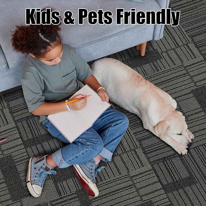 24" x 24" Self-Adhesive Carpet Tiles, 20 Pack Peel and Stick Carpet Squares for Indoor Flooring, Non-Slip Squares Carpet Floor Tile for Basement, Bedroom, Office, Easy DIY Installation