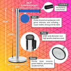 DuraSteel Crowd Control Barriers Line Dividers - Silver Stanchion Stainless Steel Posts with 6.5ft Blue Retractable Belt Ropes - for Store Queues, Airport Lines, Event Entries - 2 Set/Pack