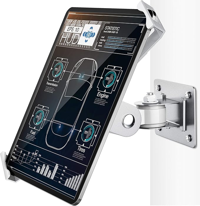 AboveTEK Tablet Wall Mount -360° Rotation iPad Wall Holder for Retail & Business, Anti Theft iPads Stand Fits 7"-11" Tablets Including iPad Pro/Air/Mini, Galaxy Tab - Security Lock & Key - (Silver)