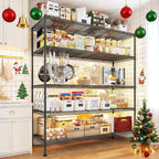 REIBII 45.8“W Metal Shelving Storage Shelves, 5-Tier Wire Shelving Unit,Heavy Duty Garage Shelving, Adjustable Storage Rack for Restaurant Pantry Kitchen Dining Room Supermarket Commercial Black