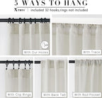 Linen Cotton Farmhouse Curtains for Living Room, Cream Off White Natural Fabric Semi Sheer Curtains 84 Inches Long, Neutral Ivory Boho Pleated Bedroom Bay Window Curtain Drapes 84 Length 2 Panels Set