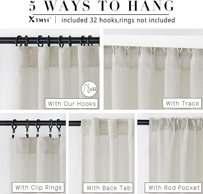 XTMYI 95 Inch Length Curtains 2 Panels Set Back Tab Linen Window Sheer Curtain Drapes for Living Room Bedroom,50x95 in Long,Cream(Ivory/Off White)