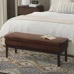 SIMPLIHOME Carlson Ottoman Bench - 45 inch Wide Upholstered Vegan Leather Rectangle Ottoman in Distressed Chestnut Brown, Mid Century Modern Bench for Bedroom or Living Room with Padded Seat