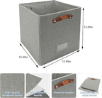 4 Pack Large Fabric Storage Bins for Shelves, Collapsible Storage Baskets with Handles for Organizing Clothes, Toys, and Household Items, Grey & White (Dark Gray, 13")