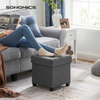 SONGMICS 15 Inches Cube Storage Ottoman, Bedroom Bench with Storage, Foot Stool with Feet, Holds Up to 660 lb, Dark Gray ULSF14GYZ