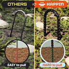 Happin® 12 Inch Heavy Duty Ground Anchors, Garden Stakes U Hook, Tent Stakes Heavy Duty, Chain Link Fence Anchors, Ground Anchors Screw in, Yard Stakes, Galvanized Steel, (8 Pack, Black)