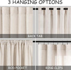 Linen Beige Curtains 145 inch Extra Long for Living Room Back Tab Light Filtering Semi Sheer Drapes Modern Farmhouse Coastal Decor Cotton Textured Curtain for Floor to Ceiling High Window 52x145
