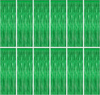 12 Pack Party Decorations, 3.28 FT x 7.05 FT Green Streamer, Metallic Birthday Backdrop Foil Fringe Curtains Green Tinsel, Party Supplies Photo Booth Props Door Wall Indoor Decor