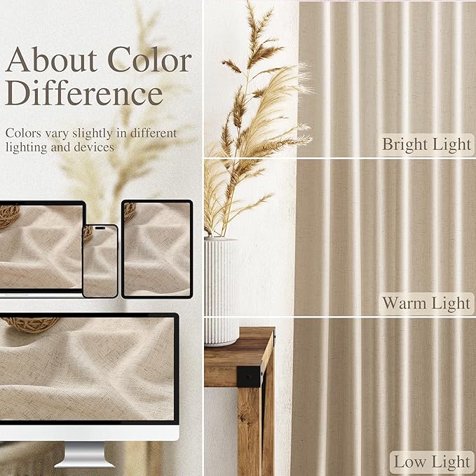 Nanspring Grey Flax 84 Inch Curtains for Living Room Luxury Linen Blend Light Filtering Mordern Boho Curtain Back Tab and Rod Pocket Privacy Sheer Drapes for Bedroom Office 52x84, 2 Panels