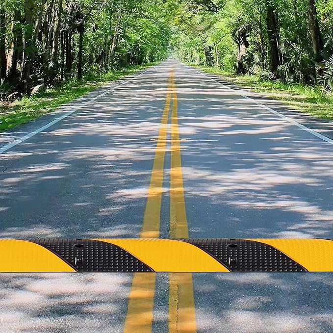 2 Pack 6 ft Speed Bumps - Heavy-Duty Rubber Construction, Dual Channel Floor Cord Cover, High Visibility Design, Non-Slip Surface, Easy Installation and Modular Design