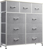 WLIVE 9-Drawer Dresser, Fabric Storage Tower for Bedroom, Hallway, Entryway, Closet, Tall Chest Organizer Unit with Fabric Bins, Steel Frame, Wood Top, Easy Pull Handle, Light Grey