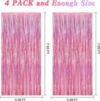 4 Pack Pink Backdrop, 3.28 FT x7.05 FT Foil Fringe Curtains, Metallic Glitter Pink Streamer Fringe Backdrop Foil Curtains, Laser Pink Birthday Party Valentines Day Decorations Bachelorette Decor
