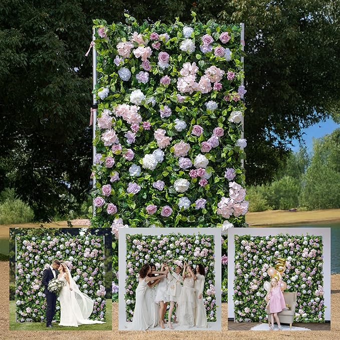 Artificial Luxury‌ Flower Wall Panel, Gorgeous 3D Silk Floral Backdrop for Wedding, Baby Shower, Party and Home Decor, Quick Assembly/Storage, Eco ＆ Pet Friendly, 2 pcs, Each Panel 2 * 8 ft.