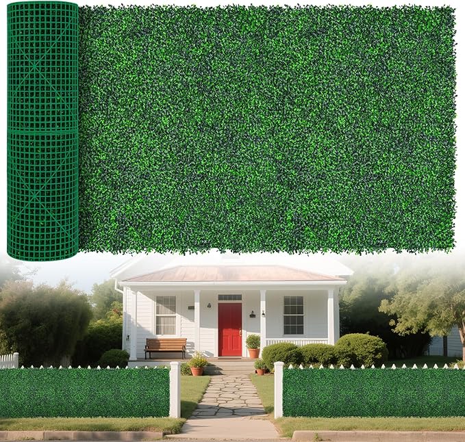 Artificial Greenery Wall Roll,40"x 120"(33.33 sq.ft) UV-Anti Faux Boxwood Roll Panels Greenery Backdrop, Vine Leaf Fence Panels for Garden Fence Covering Privacy, Outdoor Indoor Home Decor