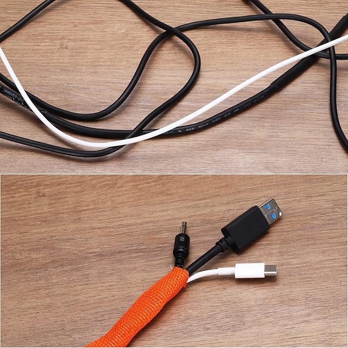MECCANIXITY Braided Cable Sleeves Heat Shrinkable Fabric Sleeving, 7/8" 3ft Orange 2:1 Ratio Heat Shrinkable Cord Protector for Harness Cable, Network Cable Protection, Cable Management
