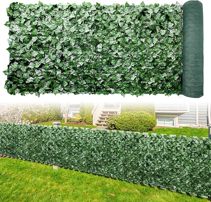 SunnyRoyal 5 Pcs 6' x 12' Artificial Fence Ivy Privacy Screen Greenery Wall with Mesh Back Ivy Leaf Fence Screen Decoration for Patio Outdoor Garden Yard Garden