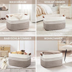 72L Large Laundry Basket with Leather Handles for Living Room Storage, Woven Rope Baskets Bin for Blanket, Kids Toy, Gifts, Wicker Hamper for Bedroom Dirty Clothes, 22"x17"x12" Dark Brown