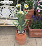 33 Inch Large Artificial Cactus with Lilly White Flowers in Pot with Natural Gravel. Satin Finish Leaves with Real Look and Feel. Outdoor and Indoor Faux Plants.