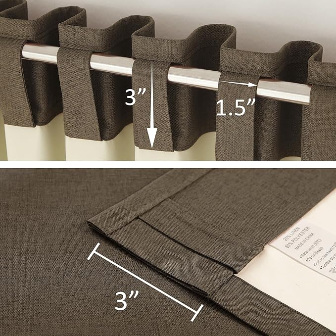 DUALIFE Brown Blackout Curtains 102 Inch Length 2 Panels Set for Living Room Bedroom Rod&Back Tab Thermal Insulated 100% Black Out Linen Drapes Room Darkening Window Curtains 72" x 102"