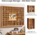 Large World Map Shot Glass Display Case 102 Slots 39.37 X 31.69''Rustic Brown Wood Holder for 2 Different Size Shot Glass in Living Rooms Bars Wine Cellars Used for Jewelry Stones & Shell