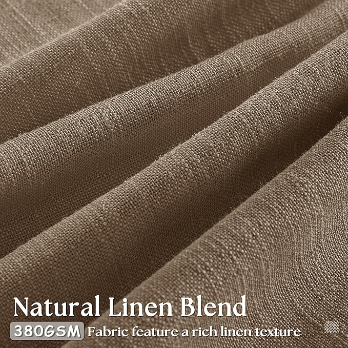 Brown Pleated Linen Curtains 96 Inches Long for Living Room 2 Panel Set Semi Sheer Light Filtering Pinch Pleat with Rings Hooks Drapes Boho Rustic Farmhouse Dutch Cocoa Curtain Bedroom Window