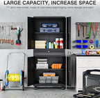 Metal Garage Storage Cabinet with Wheels and Drawer,73" Tall Black Rolling Garage Cabinet with Locking Doors and Adjustable Shelves,Mobile Metal Storage Cabinets on Wheels for Home,Office,Garages,Tool