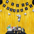 4 Pack 2025 Graduation Party Decorations, 3.28 x 7.05 Feet Gold Grad Curtains, Metallic Gold Backdrop Curtain Class of 2025 Backdrop Party Streamer, Congrad Backdrop Grad Decor 2025