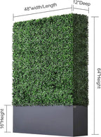 AGPL Artificial Boxwood Hedge Wall with Dark Gray Stainless Steel Planter Box Privacy Wall Backdrops, Outdoor Privacy Fence for Patio,Balcony,Restaurant,Garden,Party Décor (64" H 48" W 12" D)