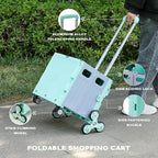 Utility Cart Foldable Shopping Cart Book Storage Cart, with Stair Climbing Wheels and Telescopic Handle, Ideal for Outdoor Home Use and Teacher/Student Book Storage. (Green, Small)